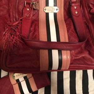 L.A.M.B. Red Leather Shoulder Tote w/ wallet